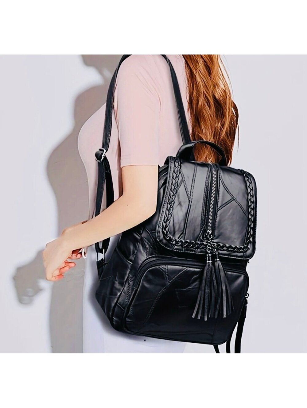 New - Trendy - Super Soft Faux Leather Backpack with Tassel accent Designs